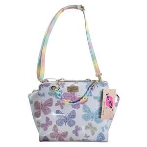 Luv Betsey Colorful Butterfly Print Handbag with Rainbow Chain Handle NWT
